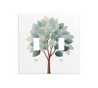 Petit arbre minimaliste avec feuilles vert sauge double interrupteur plaque murale décoration taille standard - 11,4 x 11,4 cm