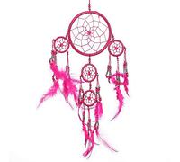 Petit Attrape Rêve Fuchsia Marque Pink Pineapple - Dreamcatcher Indien à Perles Argent & à Plumes Fait Main - Capteur de Rêves et Artisanal - 12 cm de Diamètre, 35 cm de Longueur