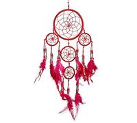 Petit Attrape Rêve Rouge Marque Pink Pineapple - Dreamcatcher Indien à Perles Argent & à Plumes Fait Main - Capteur de Rêves et Artisanal - 12 cm de Diamètre, 35 cm de Longueur