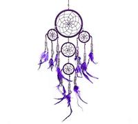 Petit Attrape Rêve Violet Marque Pink Pineapple - Dreamcatcher Indien à Perles Argent & à Plumes Fait Main - Capteur de Rêves et Artisanal - 12 cm de Diamètre, 35 cm de Longueur