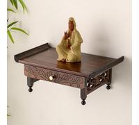 Petit autel mural en bois massif autel bouddhiste, table d'autel zen pour statue bouddhique, support pour statue de Guanyin - idéal pour poser encens, offrandes, photos, etc.(50X25X16CM/19.7X9.8X6.3IN
