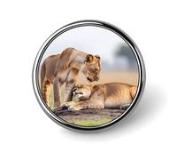 Petit badge rond à deux lionnes, épinglette pour sac, 2,5 cm, accessoires pour chemises