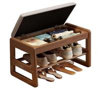 Petit banc à chaussures avec coussin, banc à chaussures à 2 niveaux, facile à assembler avec boîte de rangement rabattable, siège résistant à la saleté pour entrée (taille : 60 cm, couleur : noyer)