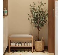 Petit banc à chaussures avec coussin, banc à chaussures à 2 niveaux, facile à assembler avec boîte de rangement rabattable, siège résistant à la saleté pour entrée (taille : 100 cm, couleur : bois)