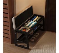 Petit banc à chaussures avec coussin, banc à chaussures à 2 niveaux, facile à assembler avec boîte de rangement rabattable, siège résistant à la saleté pour entrée (taille : 60 cm, couleur : noir)