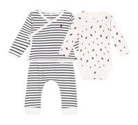 Petit Bateau A0BNA Ensemble 3 Pièces, Blanc/Bleu, 6 Mois Mixte bébé