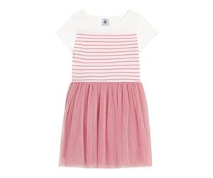 Petit Bateau A0DIM Robe Manches Courtes Blanc/Rose Fille 4 Ans