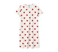 Petit Bateau Chemise de Nuit Manches Courtes Fille, Blanc Marshmallow/Rouge Terkuit, 14 Ans