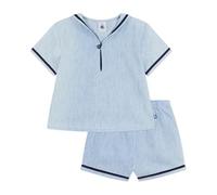 Petit Bateau Ensemble bébé 2 pièces en chambray, tee-shirt col vareuse
