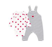 Petit Bateau Ensemble salopette/body bébé rayé et body imprimé cœurs