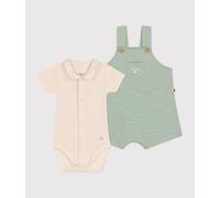 Petit Bateau - Ensemble salopette en jersey flammé Herbier - 12 mois