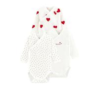 Petit Bateau Lot de 3 Bodies Croisés Cœur Rouge Manches Longues Bébé en Coton Biologique Blanc + Rouge + Blanc 1 Mois