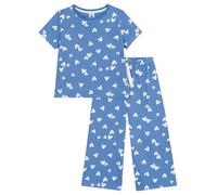 Petit Bateau Pyjama Enfant en Coton Jambes Larges à Coeurs, 8A, Bleu/Blanc