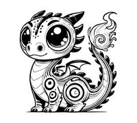 petit bébé dragon avec une queue tourbillonnante Stickers muraux en PVC 54.6x57.6cm Stickers pour vitres Noir