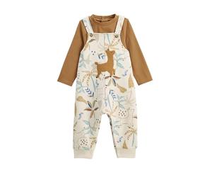 Petit Béguin - Ensemble salopette bébé en molleton et t-shirt Lamascotte