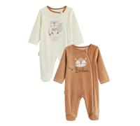 Petit Béguin - Lot de 2 pyjamas bébé en velours ouverture zippée Caramel
