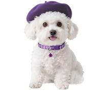 Petit Béret en Laine pour Chat et Chien avec Sangles et Collier Réglables Béret de Style Français pour Animal de Compagnie Costume de Noël Mode pour Chiot et Chaton Mini Bonnet d'artiste, Violet