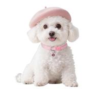 Petit Béret en Laine pour Chat et Chien avec Sangles et Collier Réglables Béret de Style Français pour Animal de Compagnie Costume de Noël Mode pour Chiot et Chaton Mini Bonnet d'artiste, Rose
