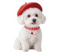 Petit Béret en Laine pour Chat et Chien avec Sangles et Collier Réglables Béret de Style Français pour Animal de Compagnie Costume de Noël Mode pour Chiot et Chaton Mini Bonnet d'artiste, Rouge