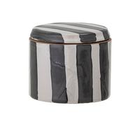 Petit bocal en grès noir, avec couvercle, motif rayé, pour salle de bains - Bloomingville, - 9x9x8 cm