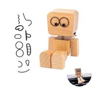 Petit Bonhomme en Bois Qui Bouge avec 12 Expressions Interchangeables, Figurine Amusante et Créative pour Décoration de Voiture et de Bureau, Cadeau Original et Ludique pour Enfants et Adultes