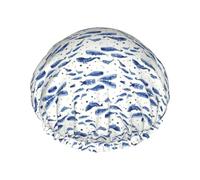 Petit bonnet de douche imprimé baleine bleue, double couche de protection des cheveux pour soins du visage, enveloppement de cheveux réutilisable