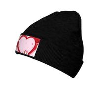 Petit bonnet en tricot chaud imprimé cœur rouge, design extensible sans bord, adapté pour le ski, la course à pied et au quotidien., noir, taille unique