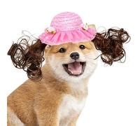 Petit bonnet pour chien, costume mignon et amusant avec une perruque bouclée - Chapeaux d'animaux pour chiens - Pour fête d'anniversaire, Noël, hiver, soleil, cosplay