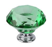 Petit Bouton de Placard en Verre Cristal, Poignée de Tiroir élégante Chromée pour Porte de Meuble, Boîte, 1 Pièce Jaune ((701 Diamant A-40 Vert))