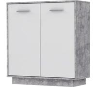 Petit buffet - Meuble de rangement PILVI - 2 portes - Blanc et béton clair - L 82,9 x P 34,2 x H 88,1 cm