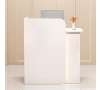 Petit bureau de réception blanc avec tiroir verrouillable et lumières LED 80 cm Table de réception en bois pour vêtements et supérettes Orientation gauche