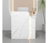 Petit bureau de réception moderne éclairé par LED avec tiroirs verrouillables pour bureau, salon, salon de beauté, finition pierre blanche, 60 x 45 x 100 cm