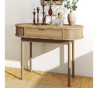 Petit bureau d'ordinateur compact avec tiroir, pieds en bois massif du milieu du siècle, meuble de maquillage idéal pour les petits espaces, chambre à coucher et étude, marron (99,1 cm)