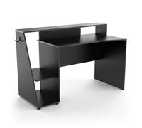 Petit Bureau Gaming avec Rangement - Idéal Set Up & Pc Gamer - Coloris Noir Mat & Finitions Grises Foncées - 138 x 94 x 67 cm