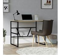 Petit bureau moderne noir avec plateau effet chêne clair JENA