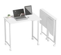 Petit bureau pliant HOMCOM, bureau d'ordinateur pliable de 80 cm sur roulettes pour petits espaces, table d'écriture peu encombrante avec emplacement pour appareils pour bureau à domicile, chambre à