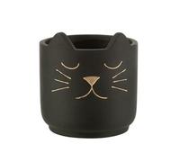 Petit cache-Pot en ciment Chat Noir et Or - Hauteur 12.5 - Diamètre 14 cm