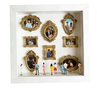 Petit Cadre de boîte à Ombre - Mini présentoir de Photos musées avec Mini Cadres et Figurines dorés pour Souvenirs précieux, Blanc et Or 9, 8 x 9, 8 Pouces, Petits Cadres