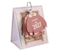 Petit Calendrier de Bureau 2027 Marron à Feuilletage Mensuel Décoratif | Papier Offset Double Face, Base Élargie Stable, Crochet Suspendu, Coins Arrondis Colorés, Espace pour Notes