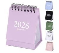 Petit calendrier de bureau 6 pièces, calendriers de bureau debout 2026-2027 avec autocollants, joli planificateur décoration et maison (plusieurs couleurs).
