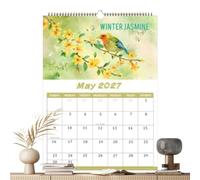 Petit calendrier mural 2027 - 12 mois - Motif oiseau rare - Décoration florale