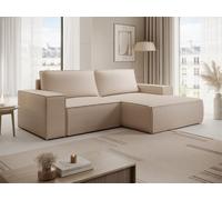 Petit canapé d'angle droit convertible en tissu texturé beige AMELIA
