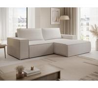 Petit canapé d'angle droit convertible en velours côtelé beige AMELIA