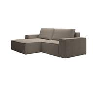 Petit canapé d'angle gauche convertible en velours côtelé taupe AMELIA