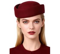 Petit Chapeau Haut de Gamme pour Femme - Béret élégant en Feutre de Laine - Fedoras - pour Mariage, mariée, église - Chapeau d'hiver 2024, Rouge vin, Taille M