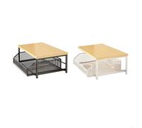 Petit chariot de cuisine pour micro-ondes avec étagère en bois MDF et cadre en métal, panier coulissant en bas pour ustensiles et casseroles, support mobile avec roulettes verrouillables pour