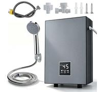 Petit chauffe-eau instantané 5500 W 230 V - Chauffe-eau électrique réglable de 30 à 55 °C - Mini chauffe-eau pour cuisine, salle de bain - IPX4 - Eau chaude instantanée avec système de douche (gris)