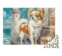 Petit Chien Phare Puzzle 1000 Pièces Papier pour Adultes Vue sur Mer Relaxation Décor Cadeau Famille 52x38cm/1000pcs