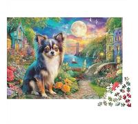 Petit Chien Puzzle 1000 Pièces Papier pour Adultes Jardin Nuit Jeu de Puzzle 1000 Pièces Détente Décoration Maison 52x38cm/1000pcs