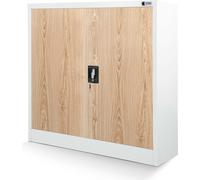 Petit classeur C001B Armoire de bureau avec porte battante Armoire de rangement en métal Revêtement époxy 92,5 x 90 x 40 cm blanc / chêne sonoma